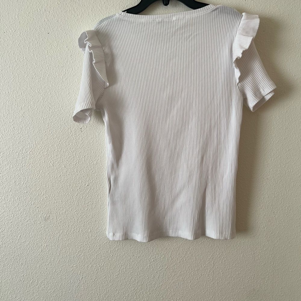 ZARA White Ruffle Shoulder Top L - Picture 3 of 4